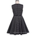 Kate Kasin Girls Sleeveless Round Neck Vintage Retro Cotton Black Dress White Dots Summer Dress KK000250-19